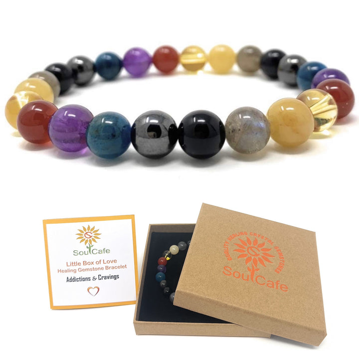 Addiction and Cravings Crystal Bead Bracelet - Gemstones Stretch Bracelet - Soul Cafe Gift Box & Tag
