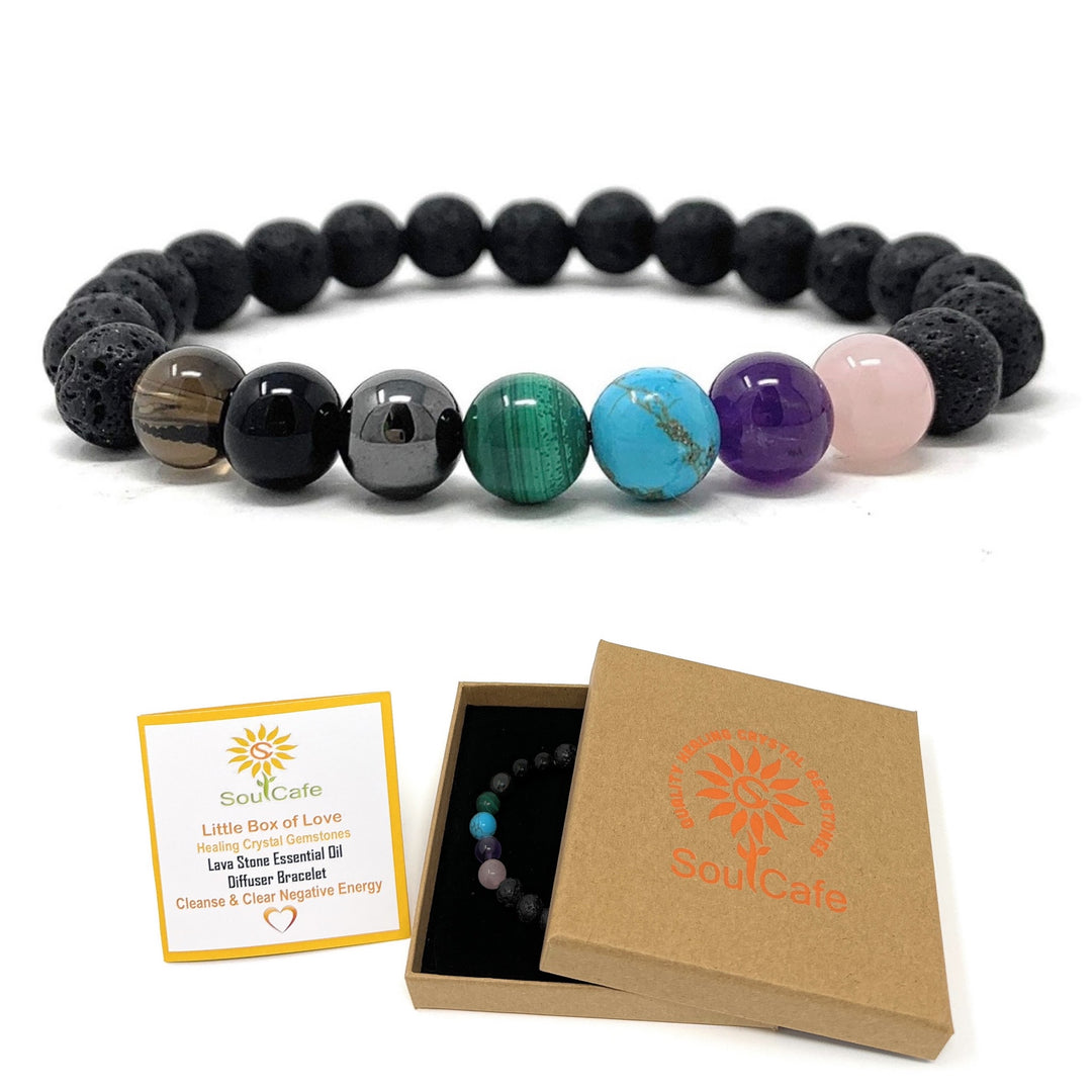 Cleanse and Clear Negative Energy Bracelet - Lava Stone Diffuser Gemstone Bracelet - Essential Oil Power Bead Bracelet - Gift Box & Tag