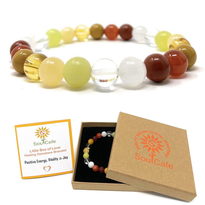Positive Energy Crystal Gemstone Bead Bracelet - SoulCafe Gift Box and Tag - Vitality Bracelet - Joy Crystals - XS/S/M/L/XL