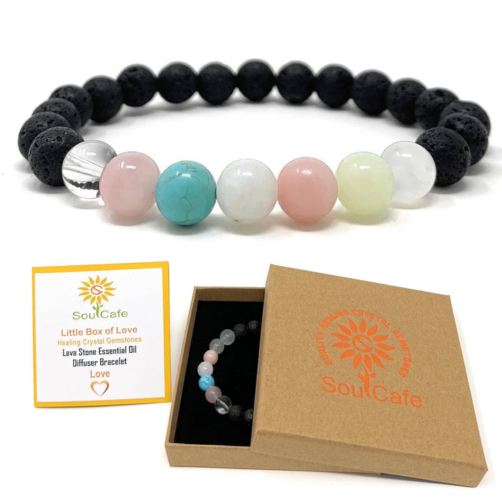 Love Crystal Bracelet - Lava Stone Diffuser Gemstone Bracelet - Essential Oil Love Bracelet - Power Bracelet - Gift Box & Tag