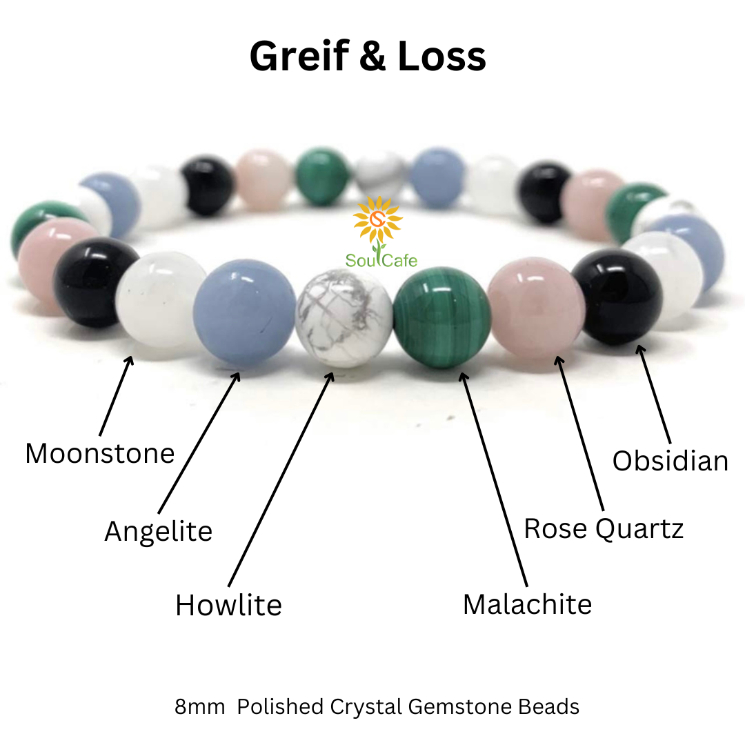 Grief and Loss Crystal Gemstone Stretch Bracelet - Soul Cafe Gift Box and Tag