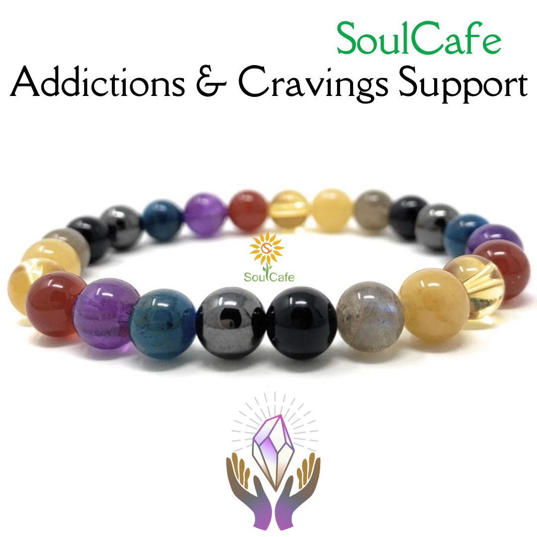 Addiction and Cravings Crystal Bead Bracelet - Gemstones Stretch Bracelet - Soul Cafe Gift Box & Tag