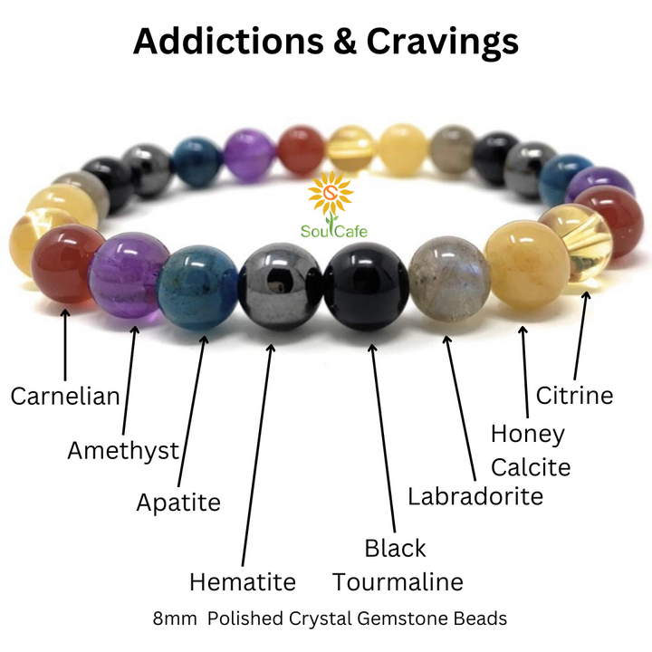Addiction and Cravings Crystal Bead Bracelet - Gemstones Stretch Bracelet - Soul Cafe Gift Box & Tag