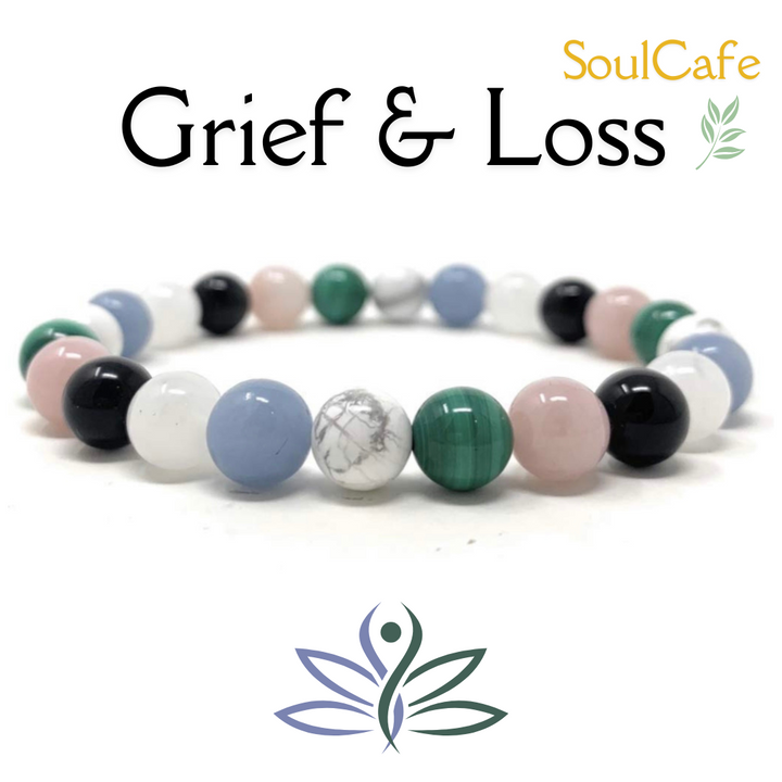 Grief and Loss Crystal Gemstone Stretch Bracelet - Soul Cafe Gift Box and Tag