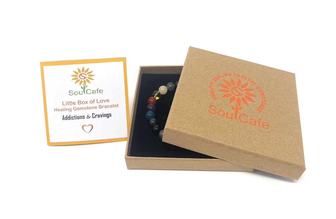 Addiction and Cravings Crystal Bead Bracelet - Gemstones Stretch Bracelet - Soul Cafe Gift Box & Tag