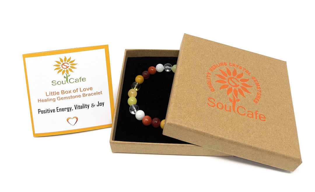 Positive Energy Crystal Gemstone Bead Bracelet - SoulCafe Gift Box and Tag - Vitality Bracelet - Joy Crystals - XS/S/M/L/XL