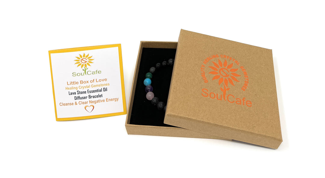 Cleanse and Clear Negative Energy Bracelet - Lava Stone Diffuser Gemstone Bracelet - Essential Oil Power Bead Bracelet - Gift Box & Tag