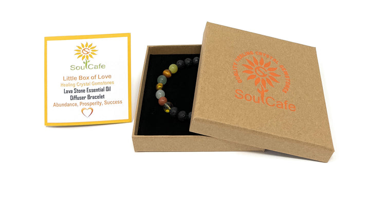 Abundance Bracelet - Lava Stone Diffuser Gemstone Bracelet  - Essential Oil Manifesting Bracelet - Gift Box & Tag