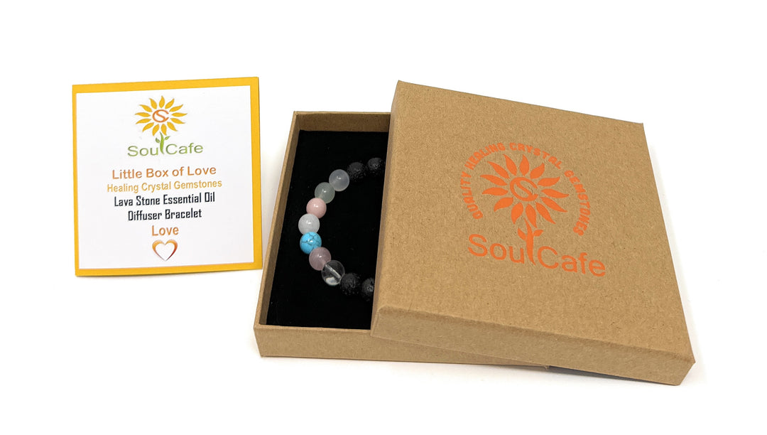 Love Crystal Bracelet - Lava Stone Diffuser Gemstone Bracelet - Essential Oil Love Bracelet - Power Bracelet - Gift Box & Tag