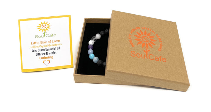 Calm Bracelet - Lava Stone Diffuser Gemstone Bracelet - Essential Oil Bracelet - Power Bracelet - Stress Relief Bracelet - Gift Box & Tag