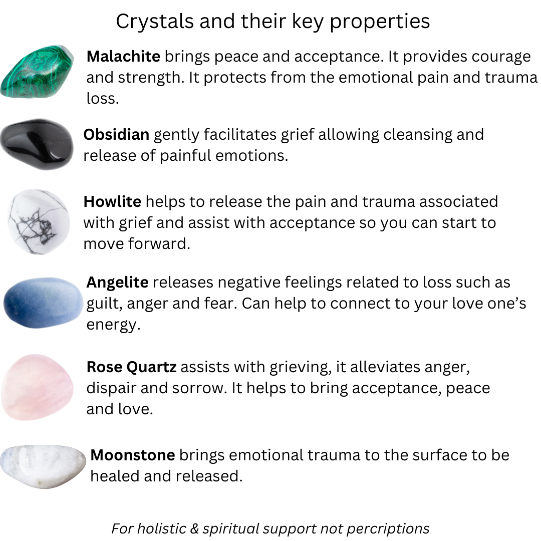 Grief and Loss Crystal Gemstone Stretch Bracelet - Soul Cafe Gift Box and Tag