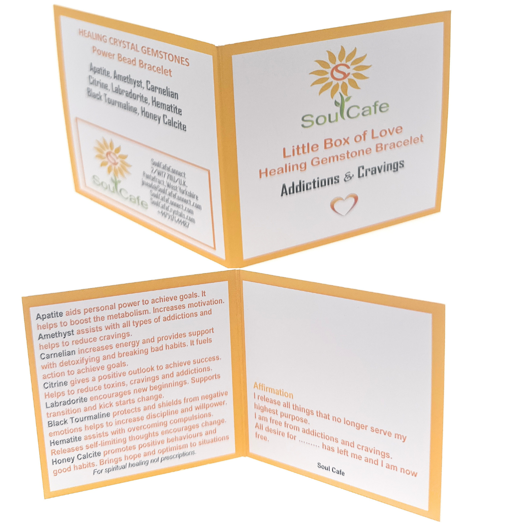 Addiction and Cravings Crystal Bead Bracelet - Gemstones Stretch Bracelet - Soul Cafe Gift Box & Tag