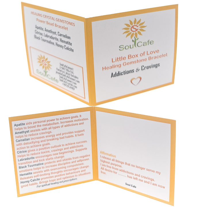Addiction and Cravings Crystal Bead Bracelet - Gemstones Stretch Bracelet - Soul Cafe Gift Box & Tag