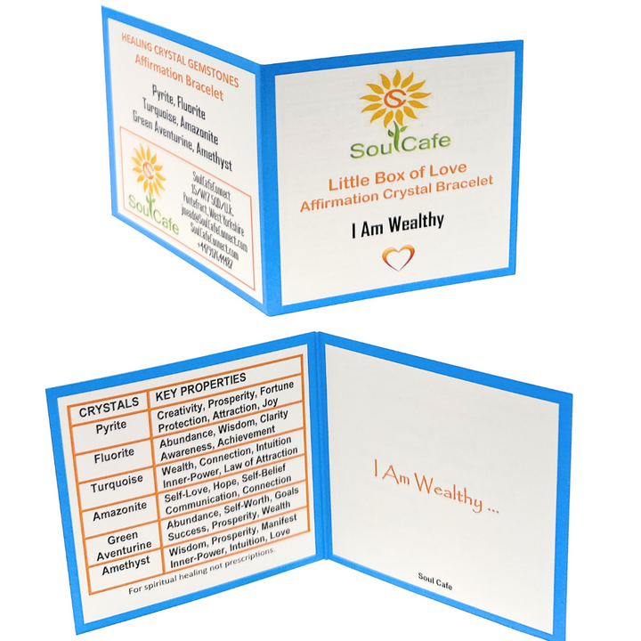 Soulcafe "I Am Wealthy" Affirmation Crystal Bracelet – Handmade Gemstone Bead Bracelet for Abundance, Prosperity & Positive Energy - Law of Attraction Crystals - SoulCafe Gift Box and Tag -  S/M/L/XL