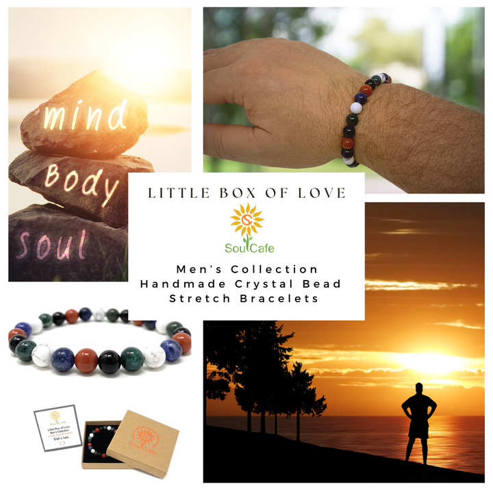 Men's Grief and Loss Crystal Gemstone Stretch Bead Bracelet - SoulCafe Gift Box & Tag