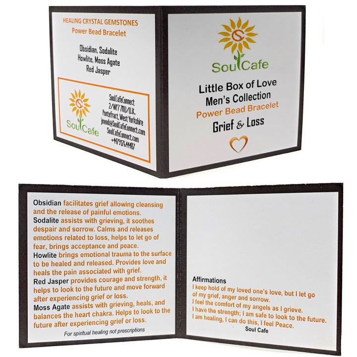 Men's Grief and Loss Crystal Gemstone Stretch Bead Bracelet - SoulCafe Gift Box & Tag