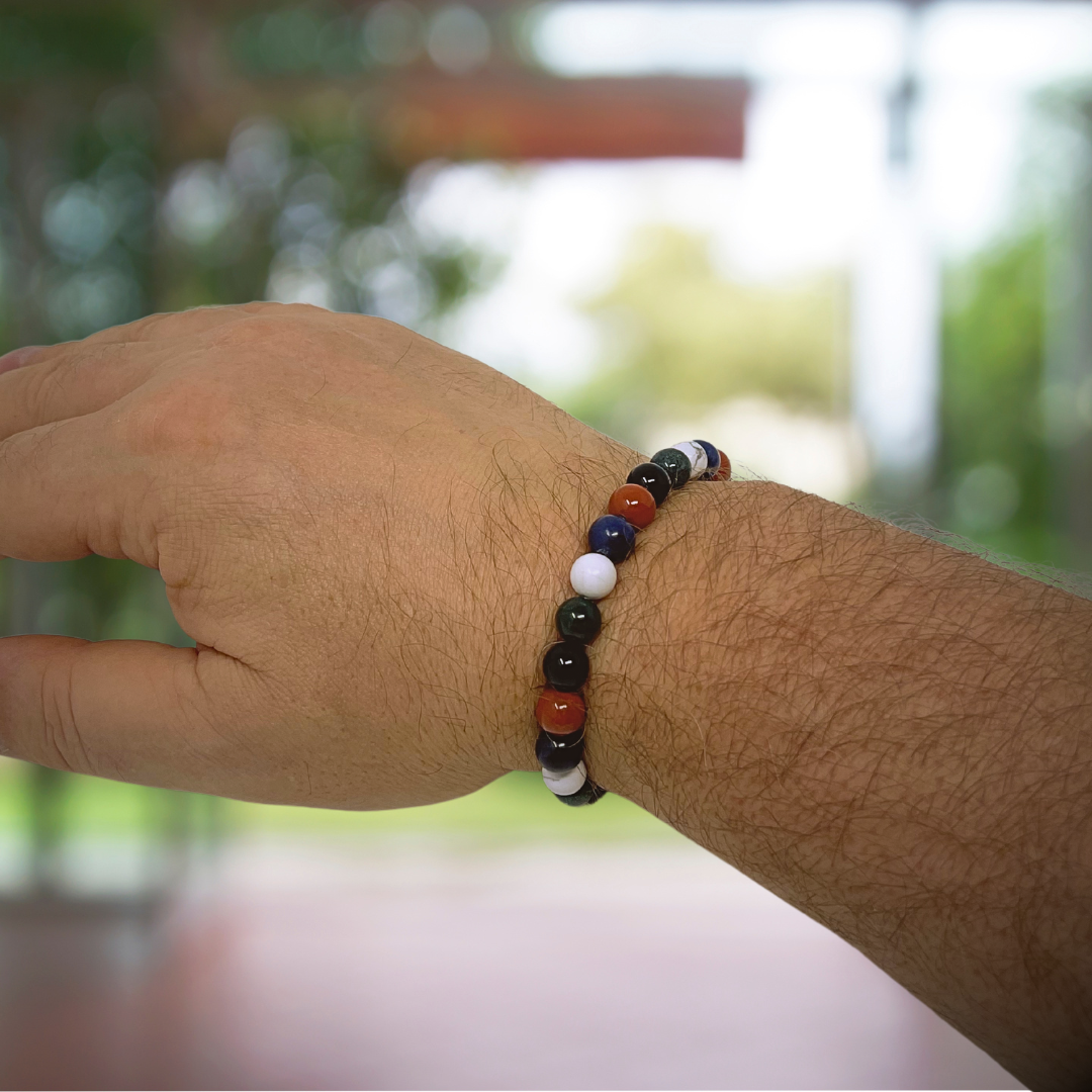 Men's Grief and Loss Crystal Gemstone Stretch Bead Bracelet - SoulCafe Gift Box & Tag