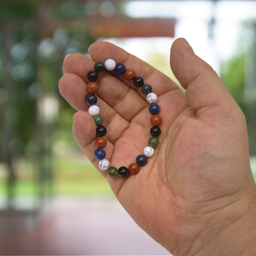 Men's Grief and Loss Crystal Gemstone Stretch Bead Bracelet - SoulCafe Gift Box & Tag