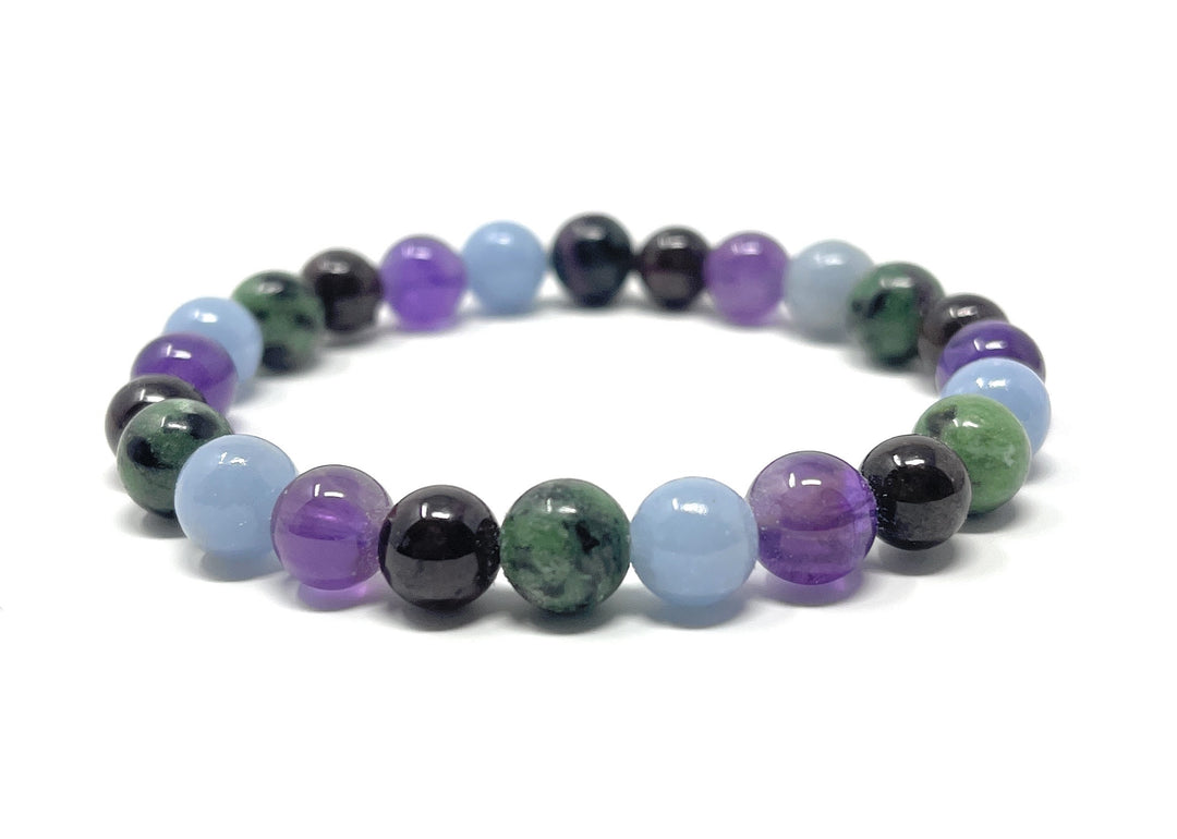 Aquarius Crystal Bracelet - Power Bracelet - Zodiac Birthstones - Gift Box & Aquarius Tag - Garnet, Angelite, Amethyst, Ruby in Zoisite