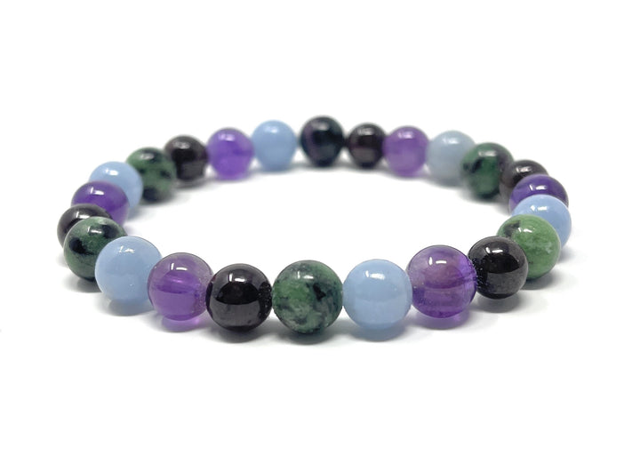 Aquarius Crystal Bracelet - Power Bracelet - Zodiac Birthstones - Gift Box & Aquarius Tag - Garnet, Angelite, Amethyst, Ruby in Zoisite