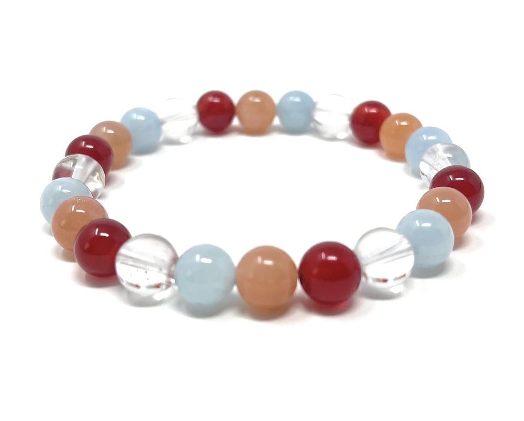 Aries Crystal Bracelet - Power Bracelet - Zodiac Birthstones - Gift Box & Aries Tag - Carnelian, Aquamarine, Sunstone, Clear Quartz