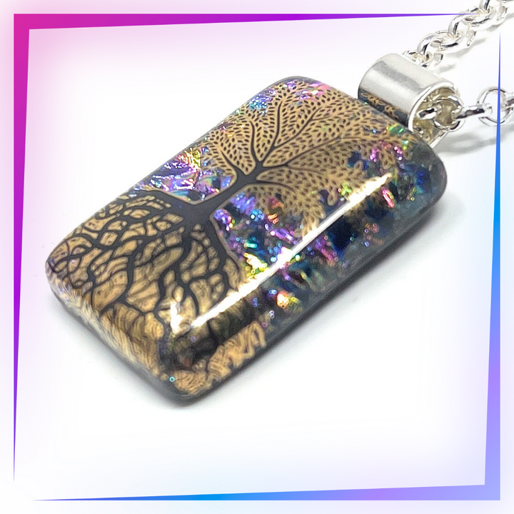 SoulCafe Dichroic glass kiln fused tree of life Pendant - Unique one of a kind - 2.5cm x 1.5cm