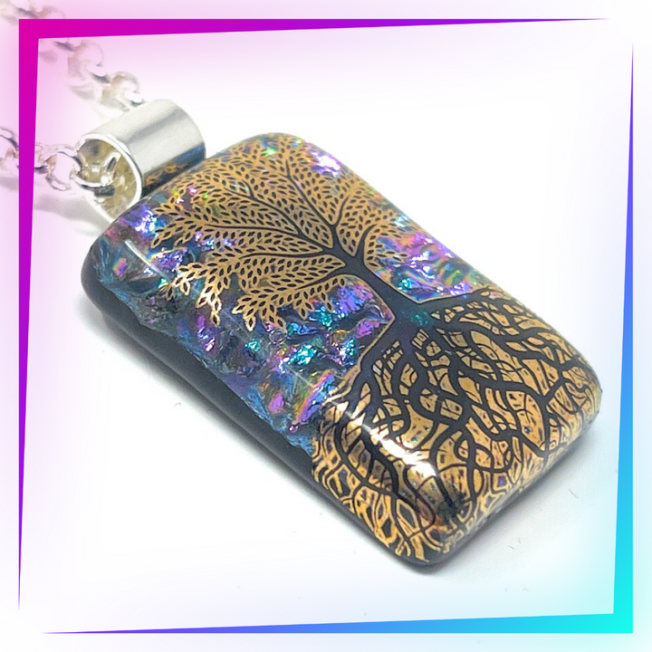 SoulCafe Dichroic glass kiln fused tree of life Pendant - Unique one of a kind - 2.5cm x 1.5cm