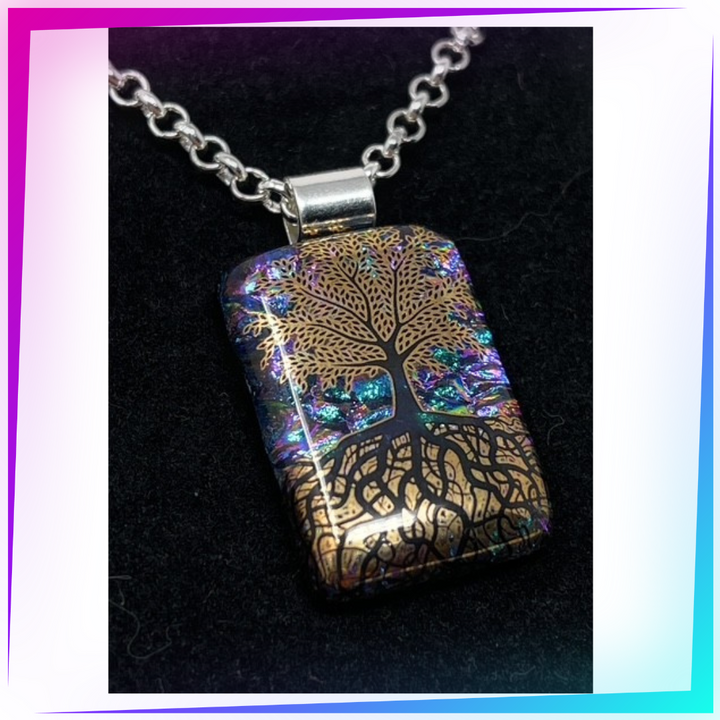 SoulCafe Dichroic glass kiln fused tree of life Pendant - Unique one of a kind - 2.5cm x 1.5cm