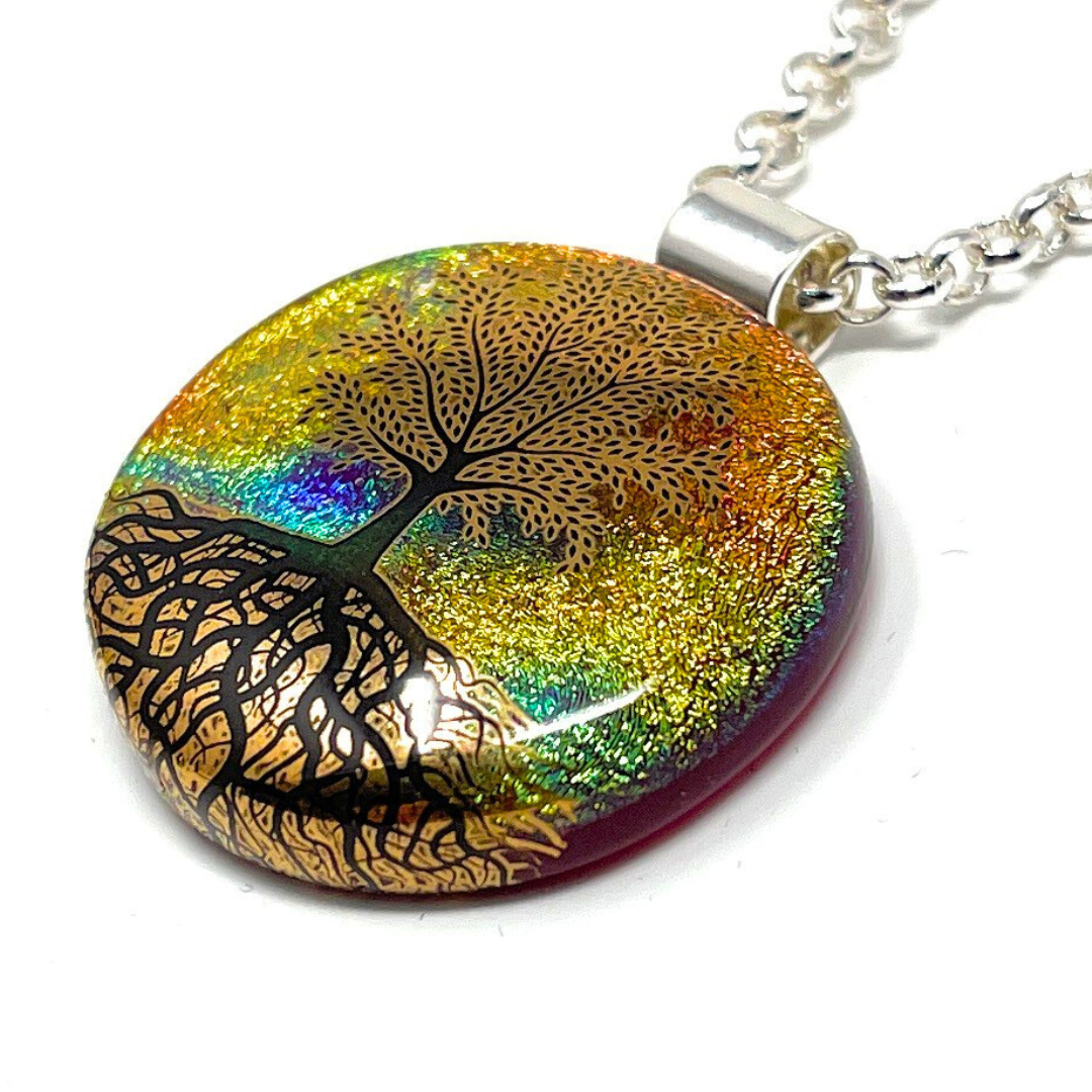 SoulCafe Dichroic glass kiln fused tree of life Pendant - Unique one of a kind - 3cm x 3cm
