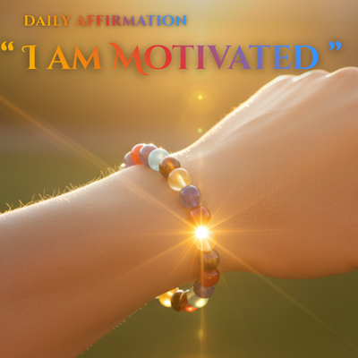 I Am Motivated - Affirmation Crystal Gemstone Bead Bracelet - Law of Attraction Crystals - SoulCafe Gift Box and Tag -  XS/S/M/L/XL