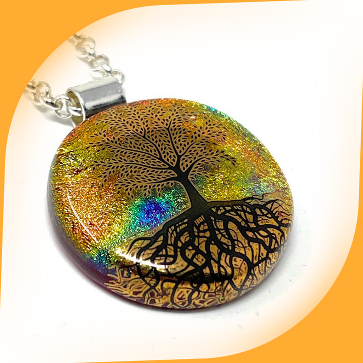 SoulCafe Dichroic glass kiln fused tree of life Pendant - Unique one of a kind - 3cm x 3cm