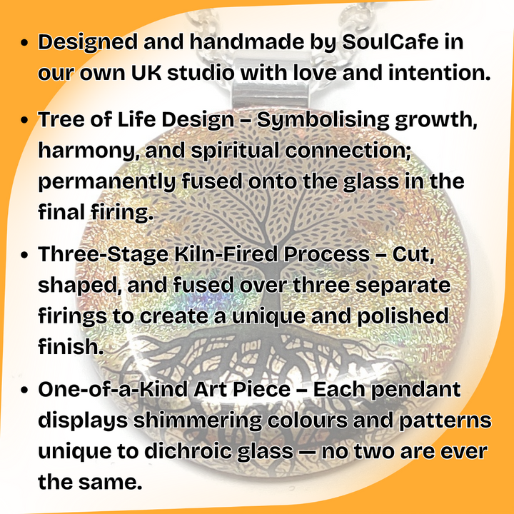 SoulCafe Dichroic glass kiln fused tree of life Pendant - Unique one of a kind - 3cm x 3cm