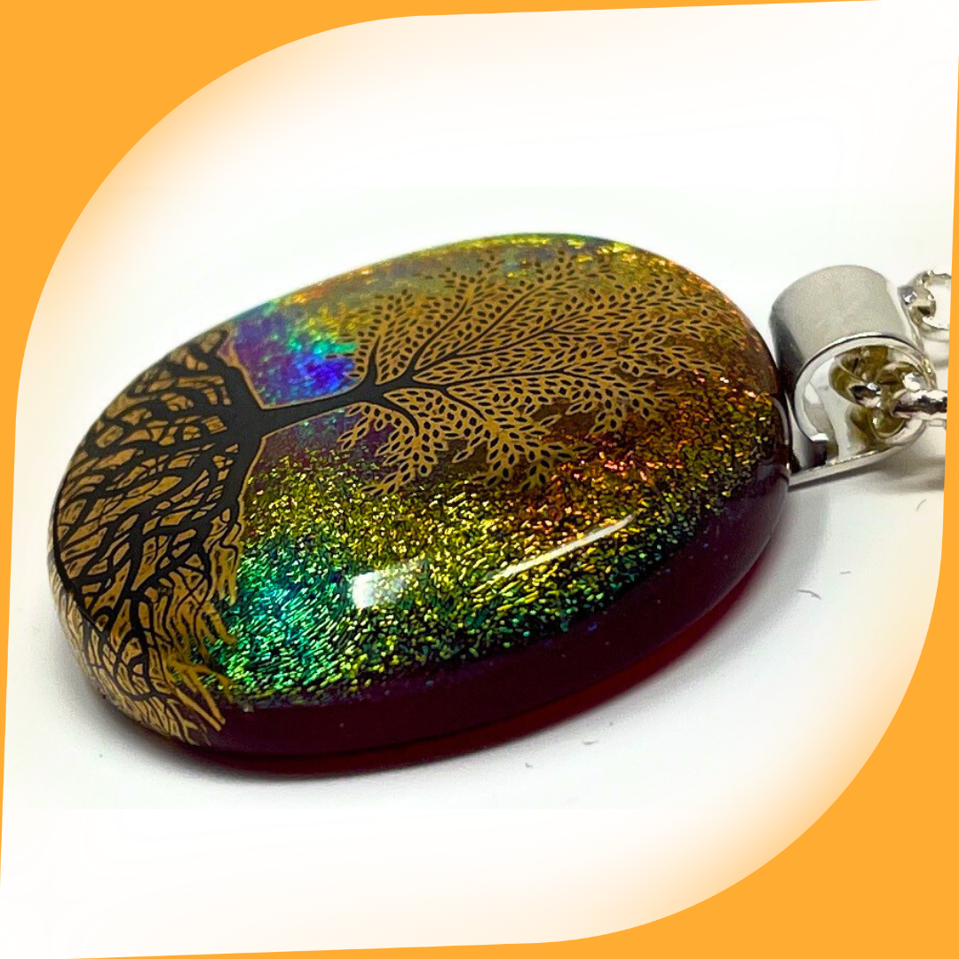 SoulCafe Dichroic glass kiln fused tree of life Pendant - Unique one of a kind - 3cm x 3cm