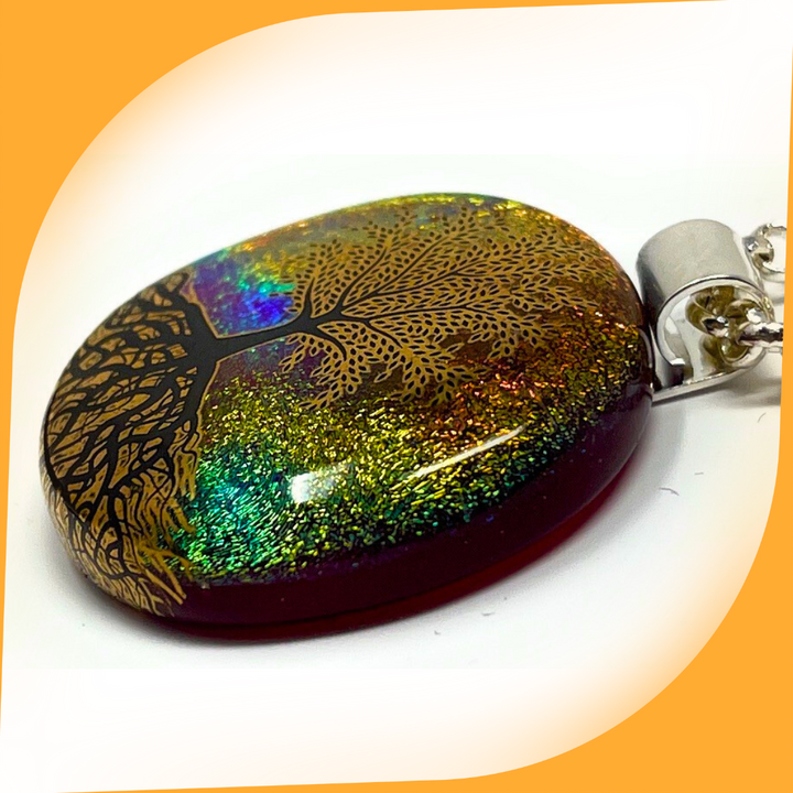 SoulCafe Dichroic glass kiln fused tree of life Pendant - Unique one of a kind - 3cm x 3cm