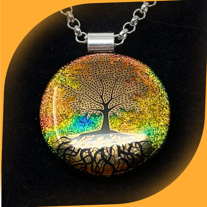 SoulCafe Dichroic glass kiln fused tree of life Pendant - Unique one of a kind - 3cm x 3cm