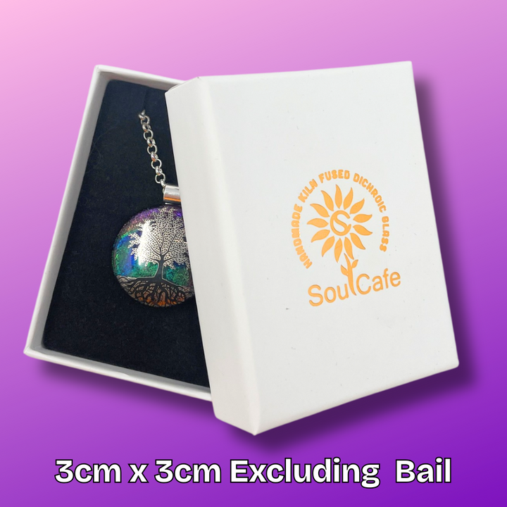 SoulCafe Dichroic glass kiln fused tree of life Pendant - Unique one of a kind - 3cm x 3cm