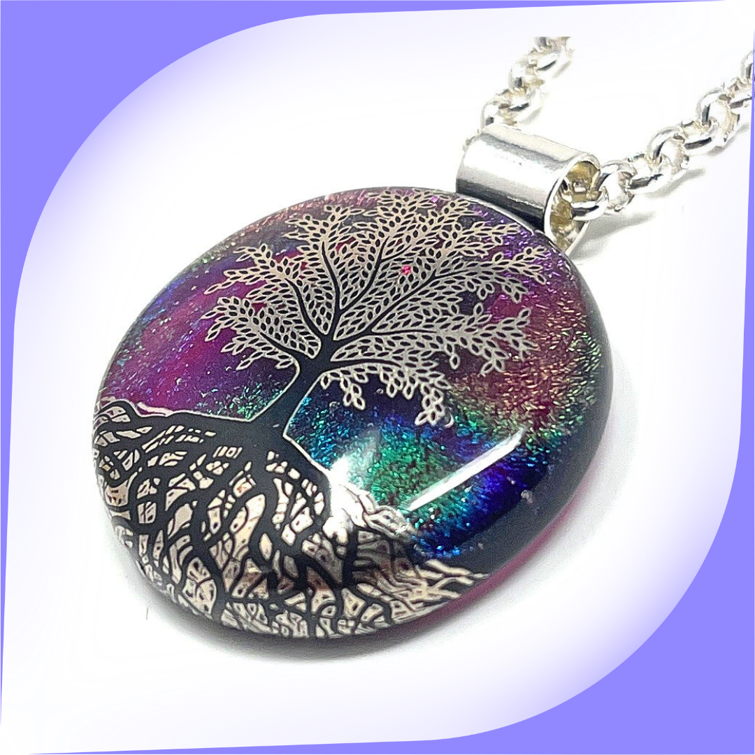 SoulCafe Dichroic glass kiln fused tree of life Pendant - Unique one of a kind - 3cm x 3cm