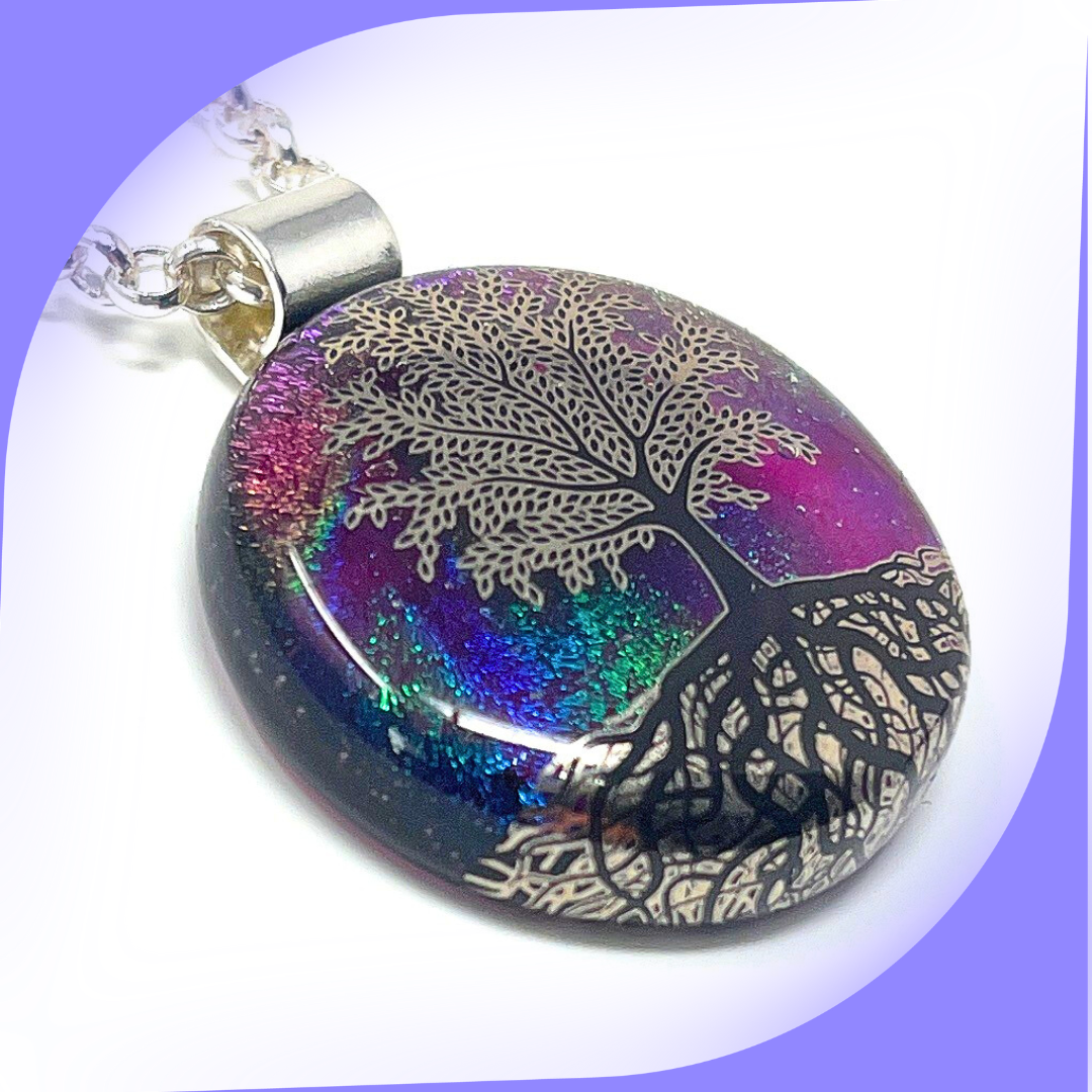 SoulCafe Dichroic glass kiln fused tree of life Pendant - Unique one of a kind - 3cm x 3cm