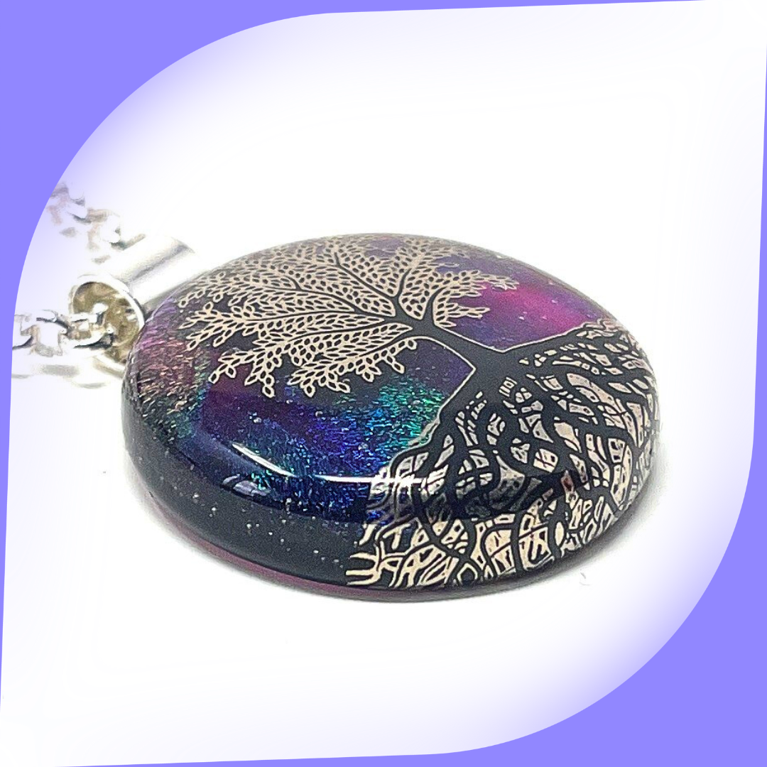 SoulCafe Dichroic glass kiln fused tree of life Pendant - Unique one of a kind - 3cm x 3cm