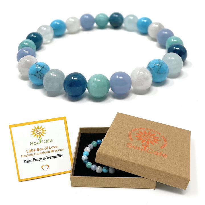 Calm, Peace & Tranquillity Crystal Gemstone Stretch Bead Bracelet  - SoulCafe Gift Box & Tag