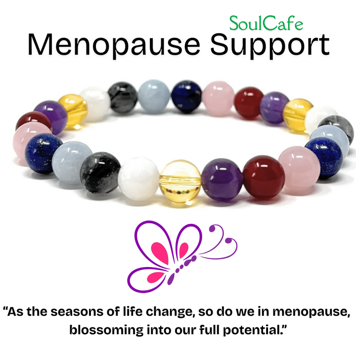 Menopause Crystal Gemstone Bead Bracelet to give Holistic Support - Soul Cafe Gift Box & Tag
