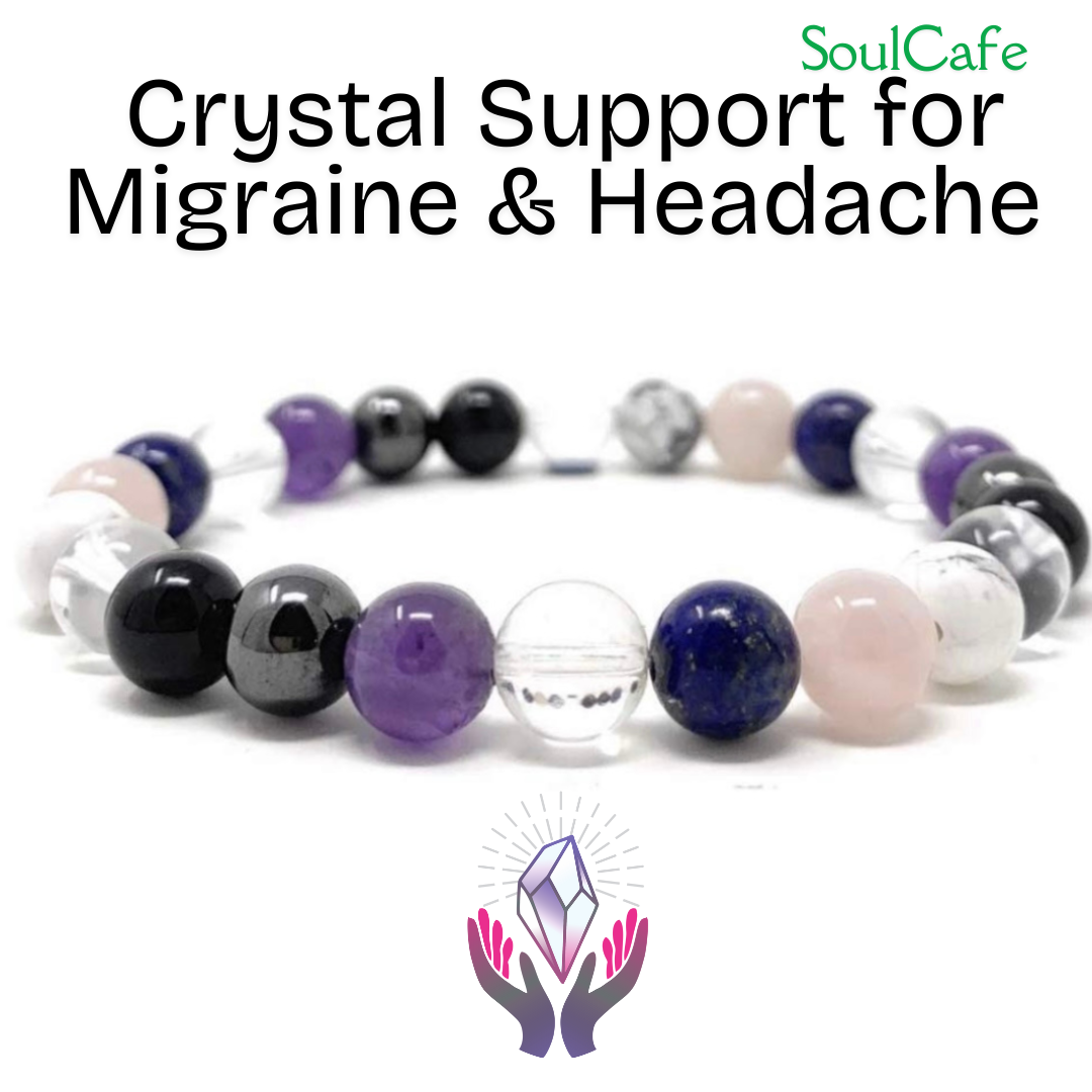 Migraine Crystal Gemstone Stretch Bead Bracelet to give Holistic Support - Soul Cafe Gift Box & Information Tag
