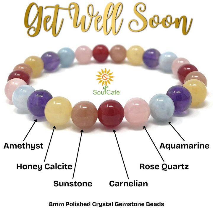 Get Well Soon Crystal Gemstone Stretch Bead Bracelet - Soul Cafe Gift Box & Crystal Propertied Card - Get Well Soon Gift