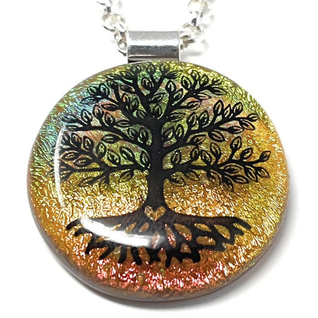 SoulCafe Dichroic glass kiln fused tree of life Pendant - Unique one of a kind - 3cm x 3cm