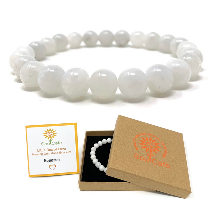 Moonstone Power Bead Crystal Bracelet -  Crystal Gemstone Bracelet - Soul Cafe Gift Box & Tag