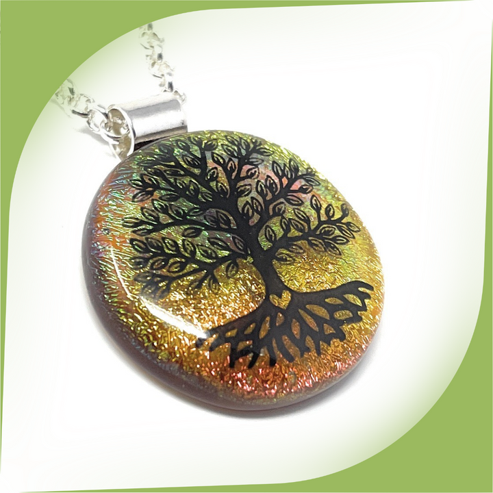 SoulCafe Dichroic glass kiln fused tree of life Pendant - Unique one of a kind - 3cm x 3cm
