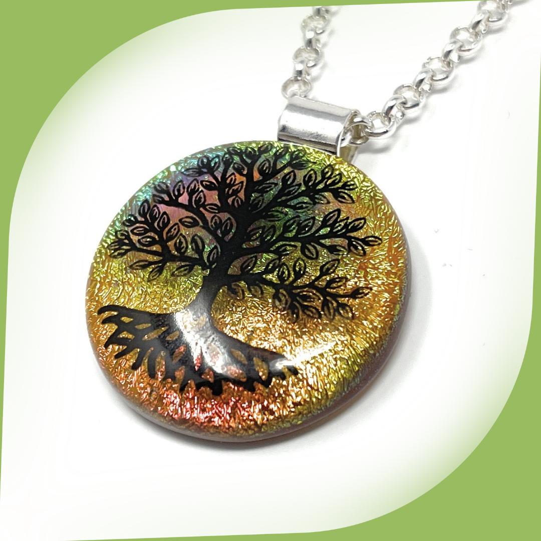 SoulCafe Dichroic glass kiln fused tree of life Pendant - Unique one of a kind - 3cm x 3cm