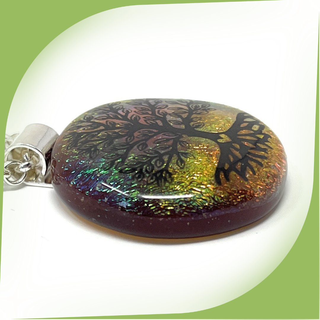 SoulCafe Dichroic glass kiln fused tree of life Pendant - Unique one of a kind - 3cm x 3cm