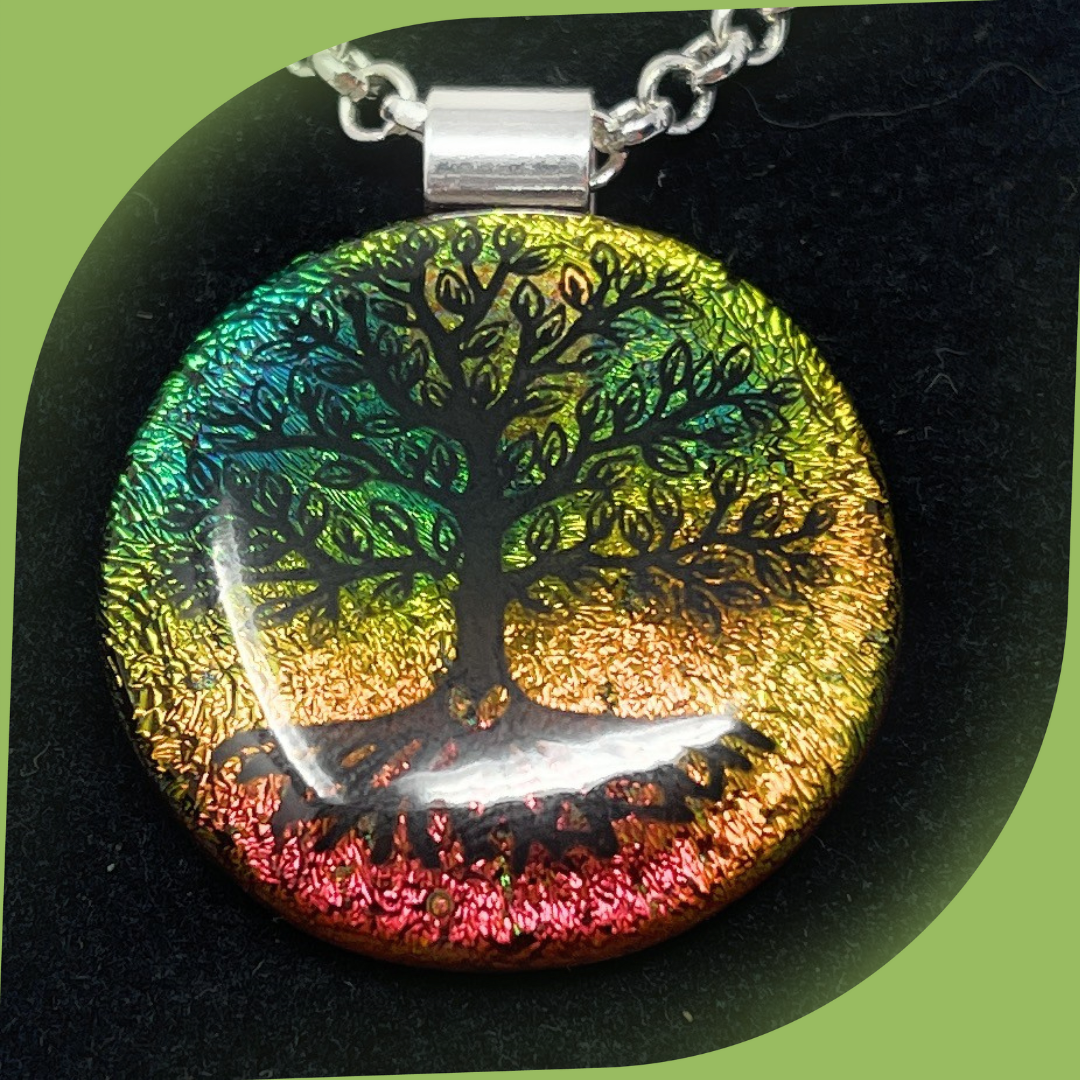 SoulCafe Dichroic glass kiln fused tree of life Pendant - Unique one of a kind - 3cm x 3cm