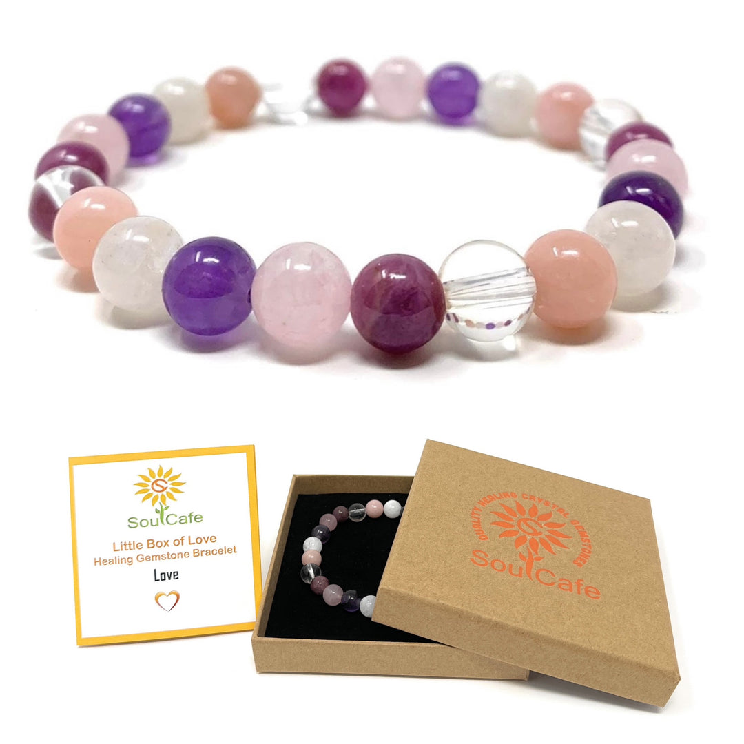 Love Crystal Power Bead Bracelet - Stretch Crystal Gemstone Bracelet - Attract love, deepen emotional bonds, and inspire passion.